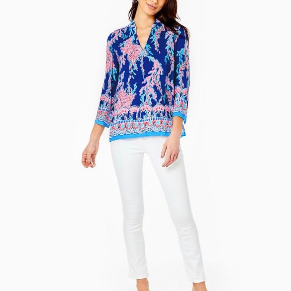 Brand New LILLY PULITZER Luna Bay Tunic Borealis Blue Swim on Over